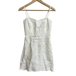 Reformation White 100% Linen Mini Dress Size 2 Smocked Back Spaghetti Strap